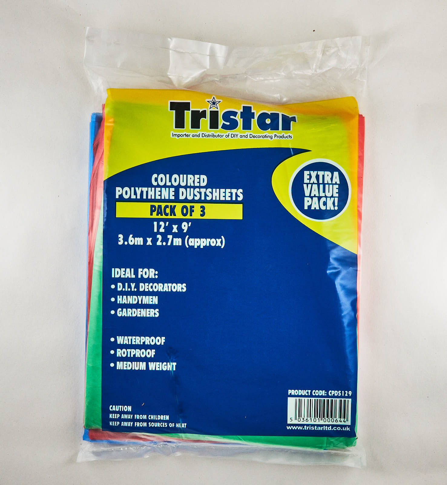 All Purpose Polythene Dust Sheet Red, Blue, Green Triple pack 12ft x 9ft 17 microns 20 packs per box